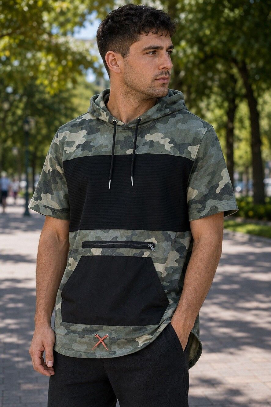 Five By Five Men’s XL Camo Short Sleeve Hoodie Hustle Pullover Front Pocket